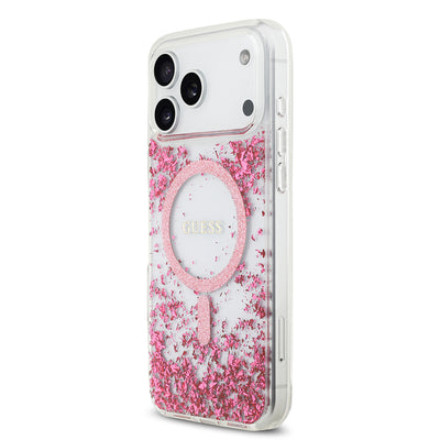 Apple iPhone 17 Pro Max Kılıf Guess Orjinal Lisanslı M-safe Şarj Özellikli Transparan Resin Bottom Kapak Pembe