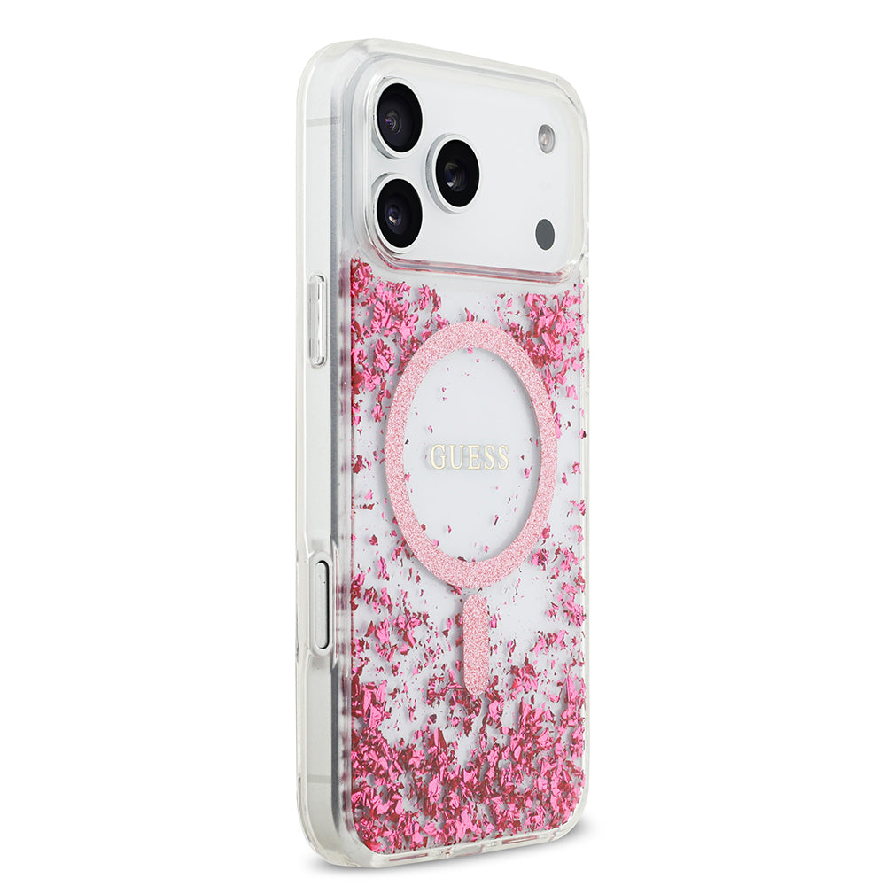 Apple iPhone 17 Pro Max Kılıf Guess Orjinal Lisanslı M-safe Şarj Özellikli Transparan Resin Bottom Kapak Pembe