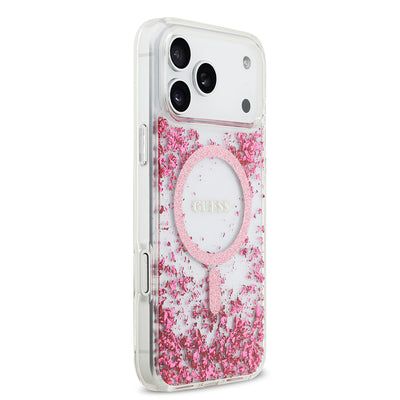 Apple iPhone 17 Pro Max Kılıf Guess Orjinal Lisanslı M-safe Şarj Özellikli Transparan Resin Bottom Kapak Pembe