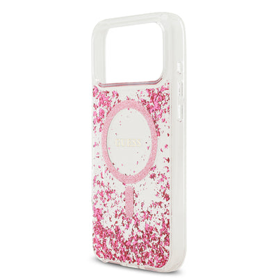 Apple iPhone 17 Pro Max Kılıf Guess Orjinal Lisanslı M-safe Şarj Özellikli Transparan Resin Bottom Kapak Pembe