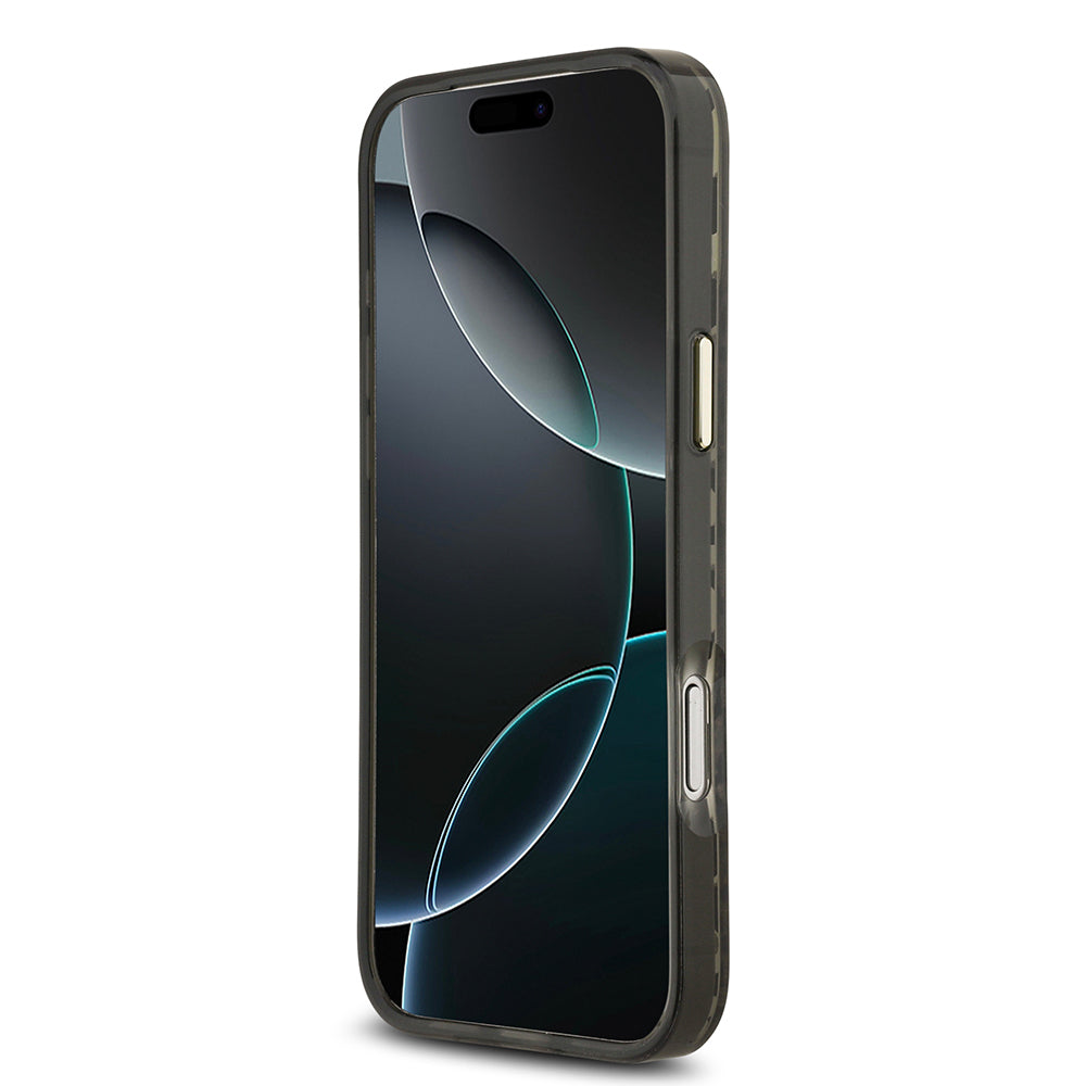 iPhone 17 Pro Max Kılıf Guess Orjinal Lisanslı M-safe Şarj Özellikli Üçgen Logolu Simli Leopar Desenli Kılıf