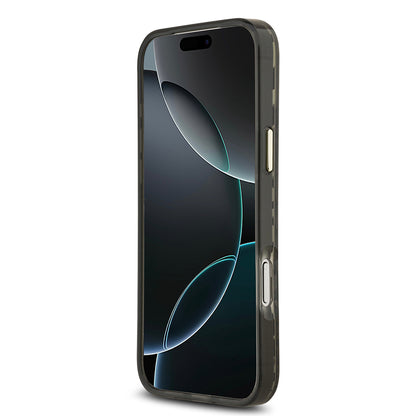 iPhone 17 Pro Max Kılıf Guess Orjinal Lisanslı M-safe Şarj Özellikli Üçgen Logolu Simli Leopar Desenli Kılıf