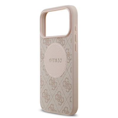 Apple iPhone 17 Pro Max Kılıf Guess Orjinal Lisanslı M-safe Şarj Özellikli Yazı Logolu Circle Classic Kapak Kahverengi