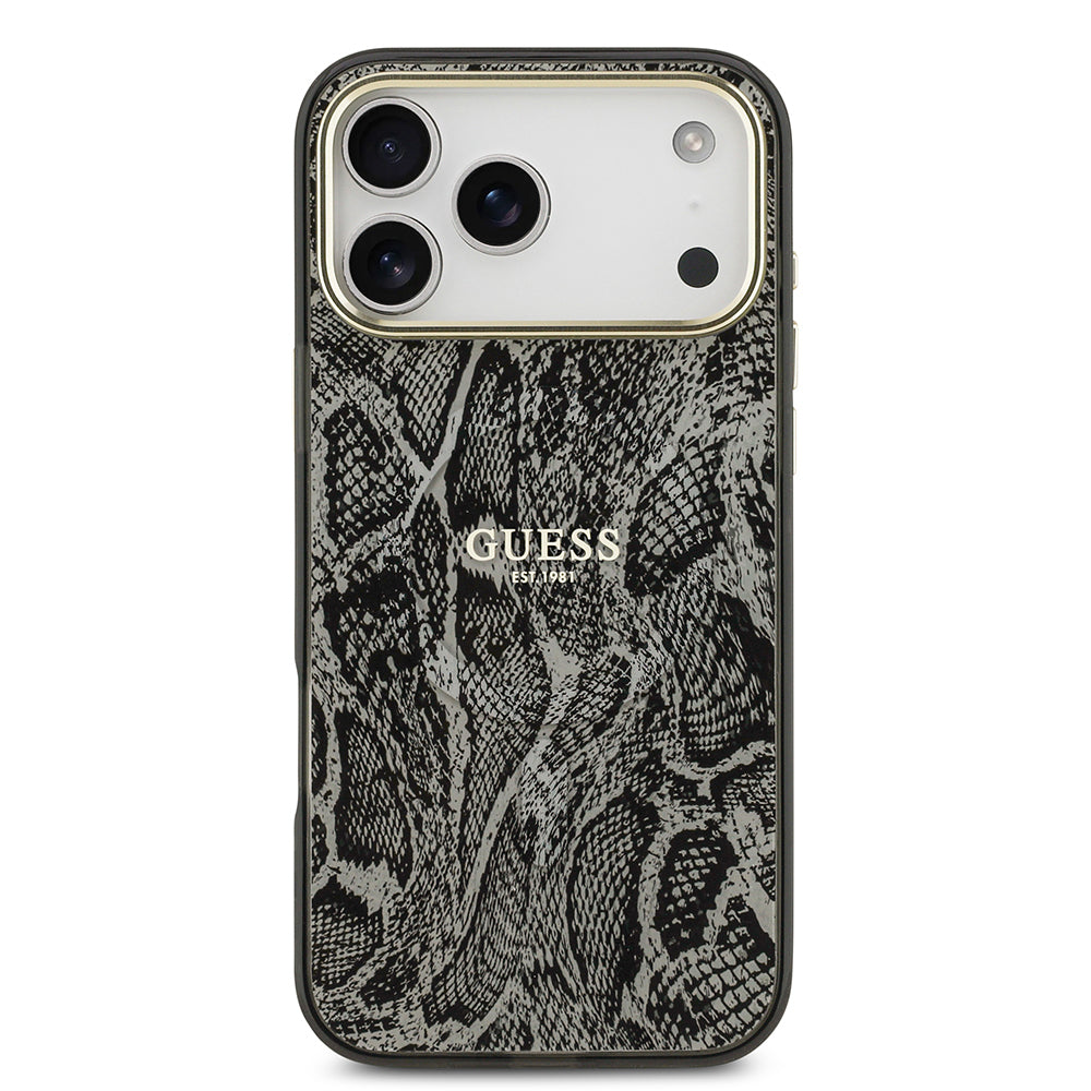iPhone 17 Pro Max Kılıf Guess Orjinal Lisanslı M-safe Şarj Özellikli Yazı Logolu Python Desenli Kılıf