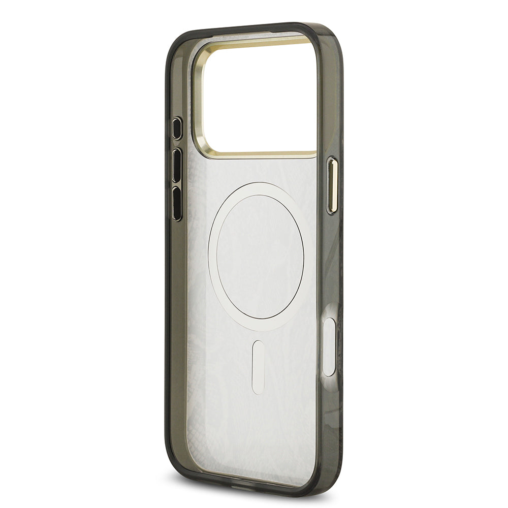 iPhone 17 Pro Max Kılıf Guess Orjinal Lisanslı M-safe Şarj Özellikli Yazı Logolu Python Desenli Kılıf