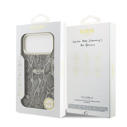 iPhone 17 Pro Max Kılıf Guess Orjinal Lisanslı M-safe Şarj Özellikli Yazı Logolu Python Desenli Kılıf