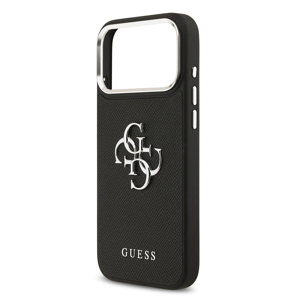 iPhone 17 Pro Max Kılıf Guess Orjinal Lisanslı Metal Kamera Çerçeveli Metal Büyük 4G ve Yazı Logolu PU Deri Kılıf