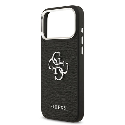 iPhone 17 Pro Max Kılıf Guess Orjinal Lisanslı Metal Kamera Çerçeveli Metal Büyük 4G ve Yazı Logolu PU Deri Kılıf