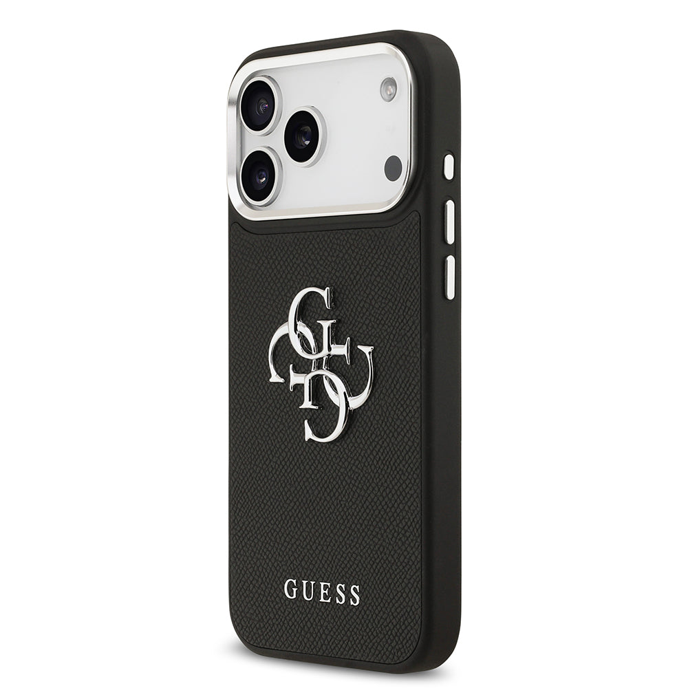 iPhone 17 Pro Max Kılıf Guess Orjinal Lisanslı Metal Kamera Çerçeveli Metal Büyük 4G ve Yazı Logolu PU Deri Kılıf