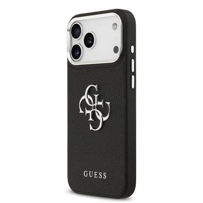 iPhone 17 Pro Max Kılıf Guess Orjinal Lisanslı Metal Kamera Çerçeveli Metal Büyük 4G ve Yazı Logolu PU Deri Kılıf