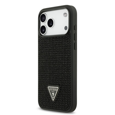 Apple iPhone 17 Pro Max Kılıf Guess Orjinal Lisanslı Taşlı Arka Yüzey Üçgen Logolu Kapak Gümüş