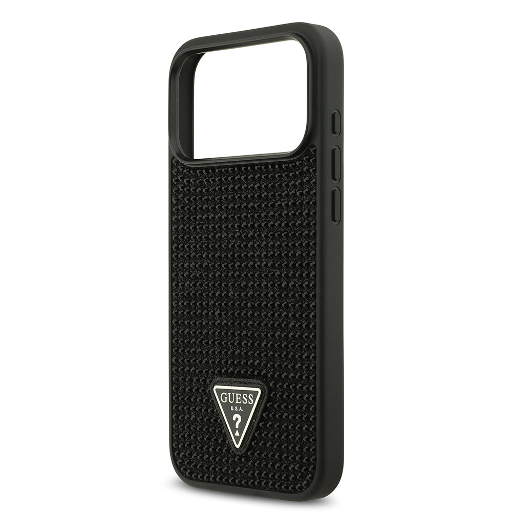 iPhone 17 Pro Max Kılıf Guess Orjinal Lisanslı Taşlı Arka Yüzey Üçgen Logolu Kılıf