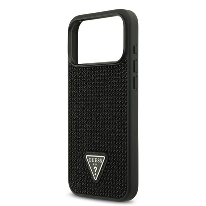 iPhone 17 Pro Max Kılıf Guess Orjinal Lisanslı Taşlı Arka Yüzey Üçgen Logolu Kılıf