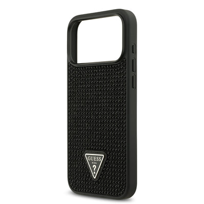 Apple iPhone 17 Pro Max Kılıf Guess Orjinal Lisanslı Taşlı Arka Yüzey Üçgen Logolu Kapak Pembe