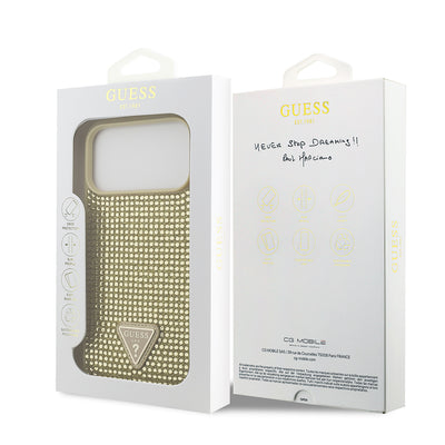 Apple iPhone 17 Pro Max Kılıf Guess Orjinal Lisanslı Taşlı Arka Yüzey Üçgen Logolu Kapak Gümüş