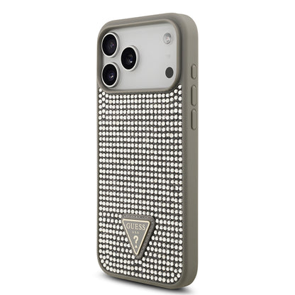 iPhone 17 Pro Max Kılıf Guess Orjinal Lisanslı Taşlı Arka Yüzey Üçgen Logolu Kılıf