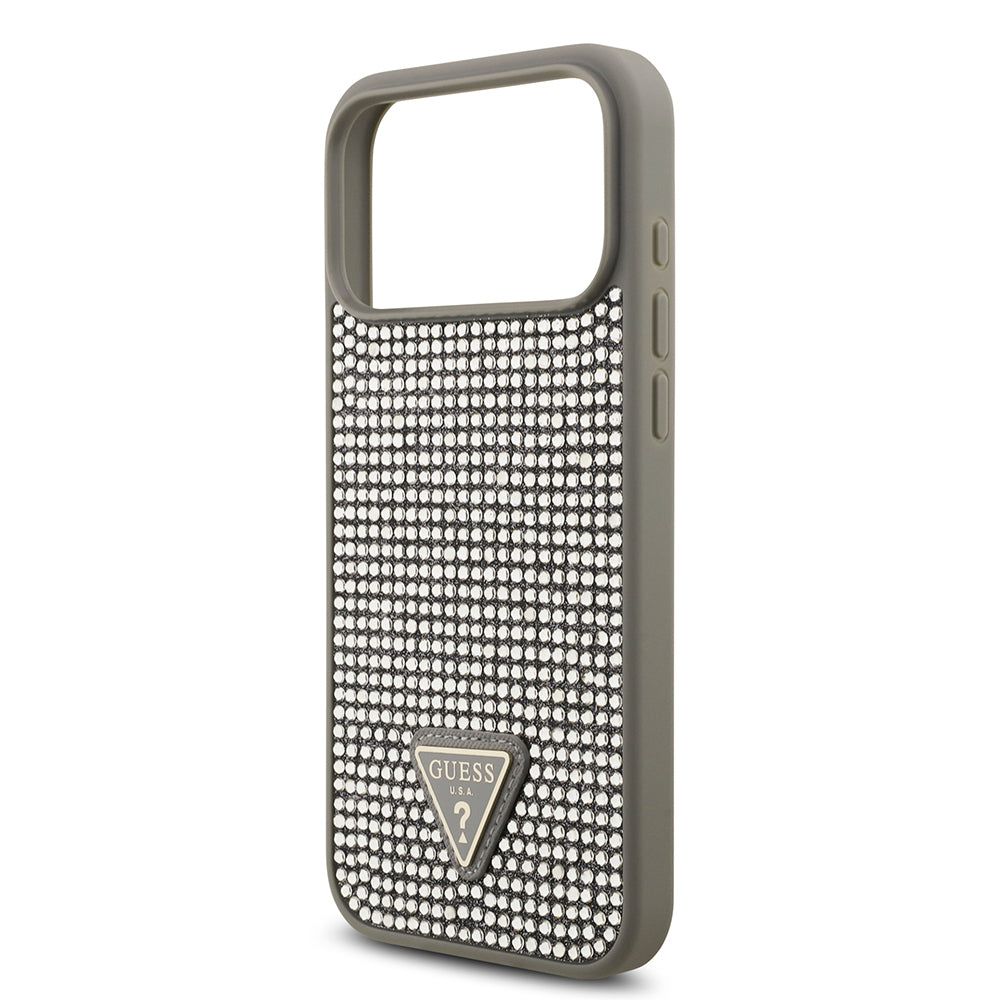 iPhone 17 Pro Max Kılıf Guess Orjinal Lisanslı Taşlı Arka Yüzey Üçgen Logolu Kılıf