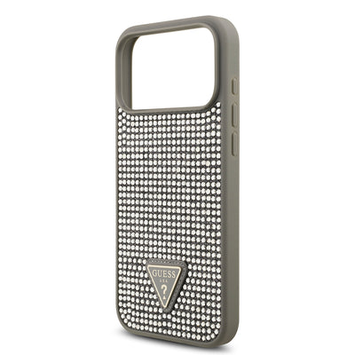 Apple iPhone 17 Pro Max Kılıf Guess Orjinal Lisanslı Taşlı Arka Yüzey Üçgen Logolu Kapak Gold