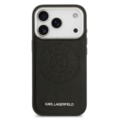 iPhone 17 Pro Max Kılıf Karl Lagerfeld Orjinal Lisanslı M-safe Şarj Özellikli Delikli Tasarım Metal Logolu PU Deri Kılıf