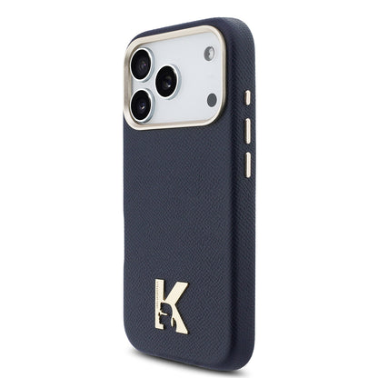 Apple iPhone 17 Pro Max Kılıf Karl Lagerfeld Orjinal Lisanslı M-safe Şarj Özellikli Gold Kamera Çerçeveli KHEAD Metal Logolu PU Deri Kapak