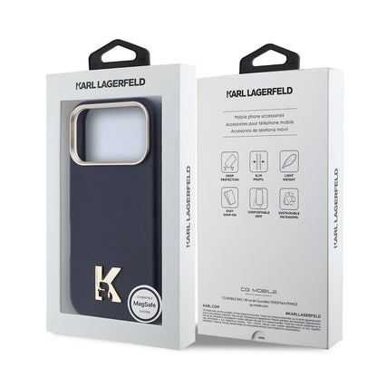 Apple iPhone 17 Pro Max Kılıf Karl Lagerfeld Orjinal Lisanslı M-safe Şarj Özellikli Gold Kamera Çerçeveli KHEAD Metal Logolu PU Deri Kapak