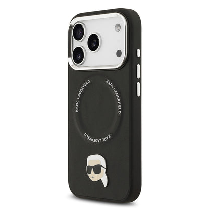 iPhone 17 Pro Max Kılıf Karl Lagerfeld Orjinal Lisanslı M-safe Şarj Özellikli Metal Kamera ve Buton Tasarımlı Karl PU Deri Kılıf