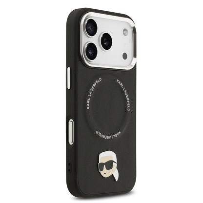 iPhone 17 Pro Max Kılıf Karl Lagerfeld Orjinal Lisanslı M-safe Şarj Özellikli Metal Kamera ve Buton Tasarımlı Karl PU Deri Kılıf