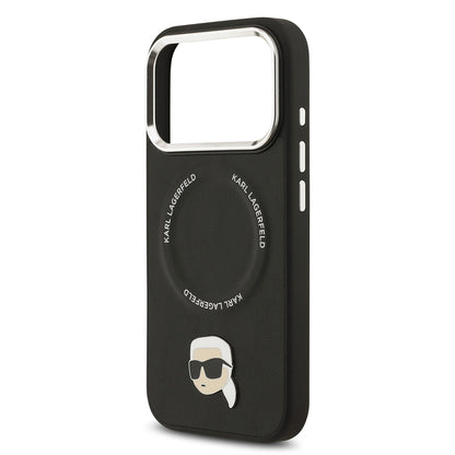 iPhone 17 Pro Max Kılıf Karl Lagerfeld Orjinal Lisanslı M-safe Şarj Özellikli Metal Kamera ve Buton Tasarımlı Karl PU Deri Kılıf