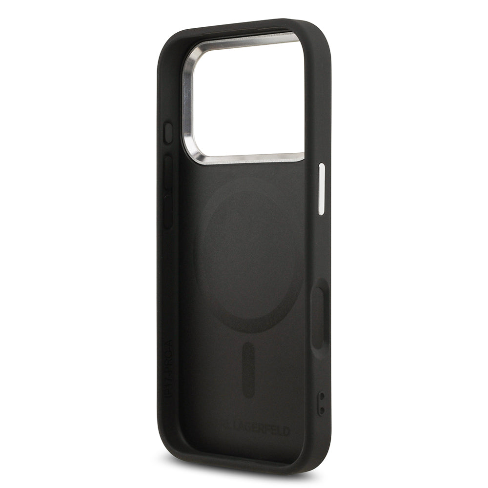 iPhone 17 Pro Max Kılıf Karl Lagerfeld Orjinal Lisanslı M-safe Şarj Özellikli Metal Kamera ve Buton Tasarımlı Karl PU Deri Kılıf