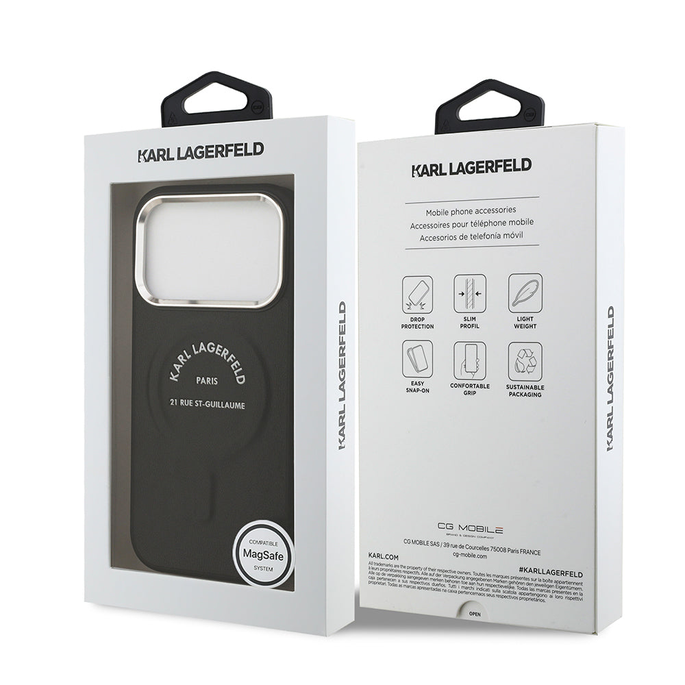 iPhone 17 Pro Max Kılıf Karl Lagerfeld Orjinal Lisanslı M-safe Şarj Özellikli Metal Kamera ve Buton Tasarımlı Paris RSG PU Deri Kılıf