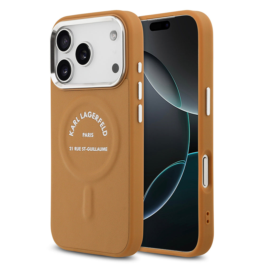 iPhone 17 Pro Max Kılıf Karl Lagerfeld Orjinal Lisanslı M-safe Şarj Özellikli Metal Kamera ve Buton Tasarımlı Paris RSG PU Deri Kılıf