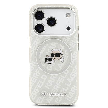 iPhone 17 Pro Max Kılıf Karl Lagerfeld Orjinal Lisanslı Parlayan Simli Karl & Choupette Heads Kılıf