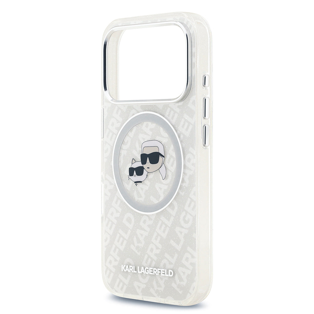 iPhone 17 Pro Max Kılıf Karl Lagerfeld Orjinal Lisanslı Parlayan Simli Karl & Choupette Heads Kılıf