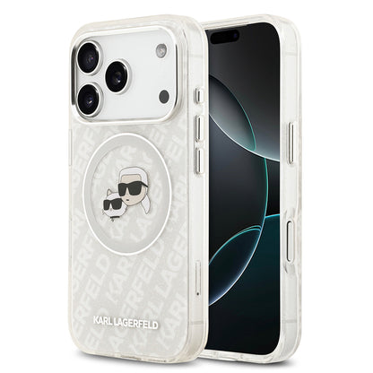 iPhone 17 Pro Max Kılıf Karl Lagerfeld Orjinal Lisanslı Parlayan Simli Karl & Choupette Heads Kılıf