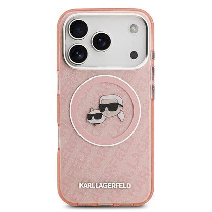 iPhone 17 Pro Max Kılıf Karl Lagerfeld Orjinal Lisanslı Parlayan Simli Karl & Choupette Heads Kılıf