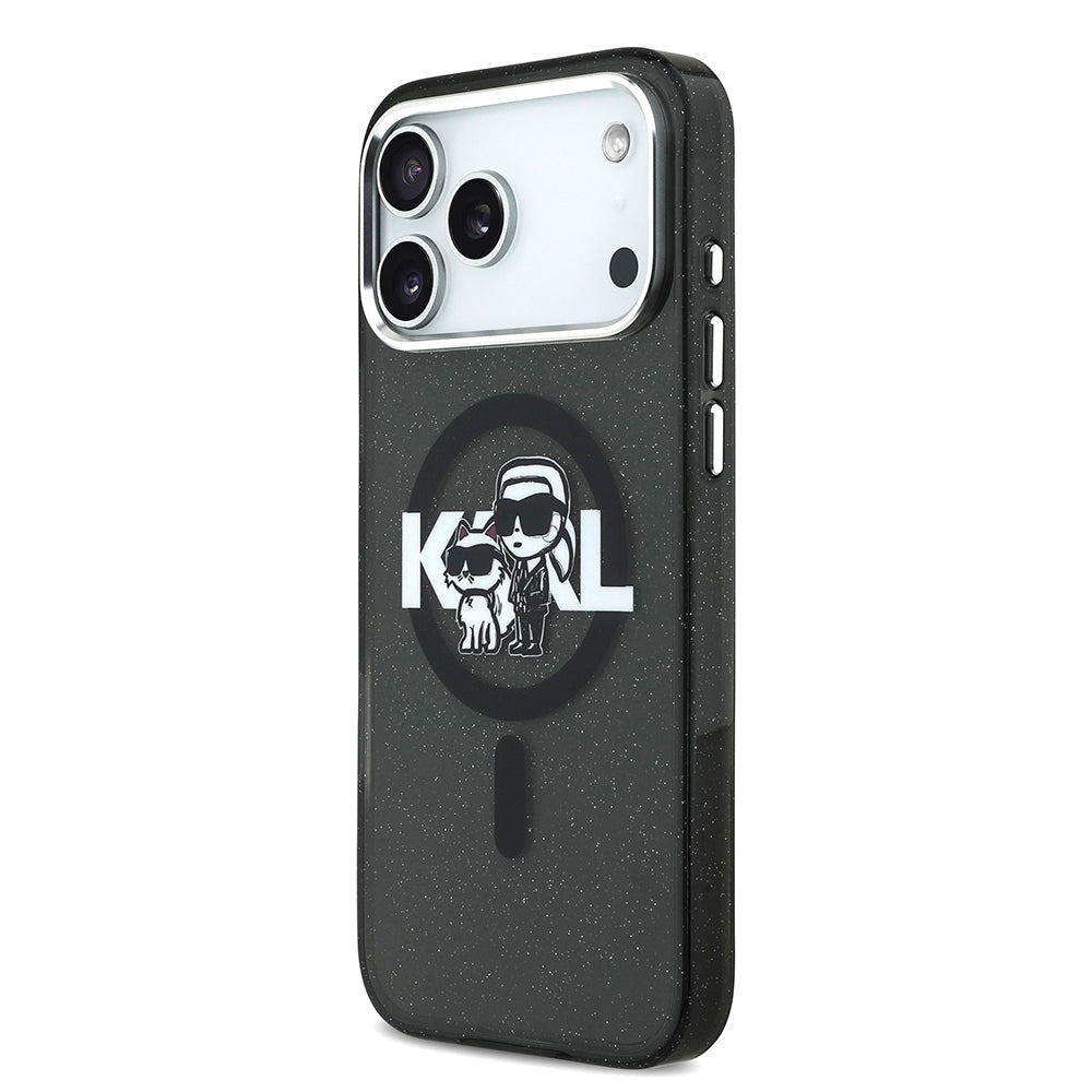 iPhone 17 Pro Max Kılıf Karl Lagerfeld Orjinal Lisanslı Parlayan Simli Karl & Choupette Sketch Logo Kılıf