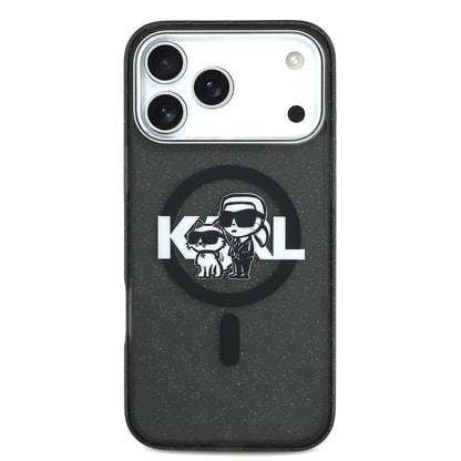 iPhone 17 Pro Max Kılıf Karl Lagerfeld Orjinal Lisanslı Parlayan Simli Karl & Choupette Sketch Logo Kılıf