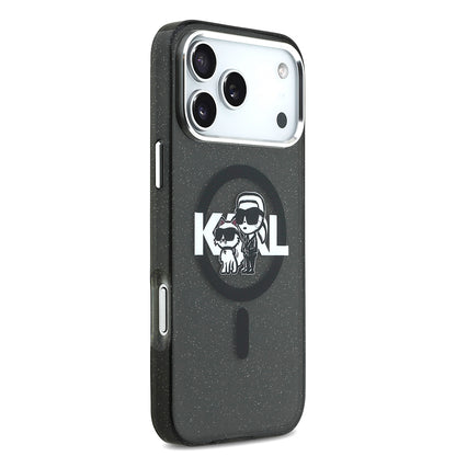 iPhone 17 Pro Max Kılıf Karl Lagerfeld Orjinal Lisanslı Parlayan Simli Karl & Choupette Sketch Logo Kılıf