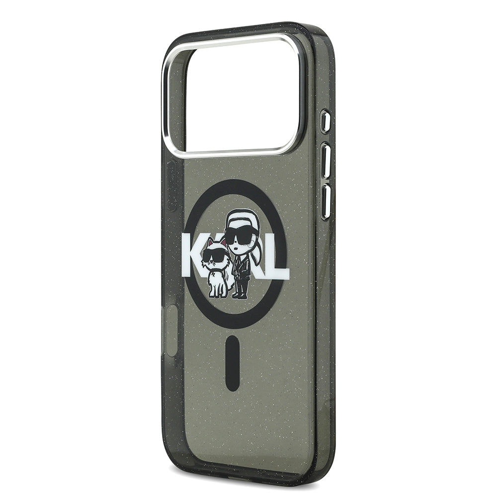 iPhone 17 Pro Max Kılıf Karl Lagerfeld Orjinal Lisanslı Parlayan Simli Karl & Choupette Sketch Logo Kılıf