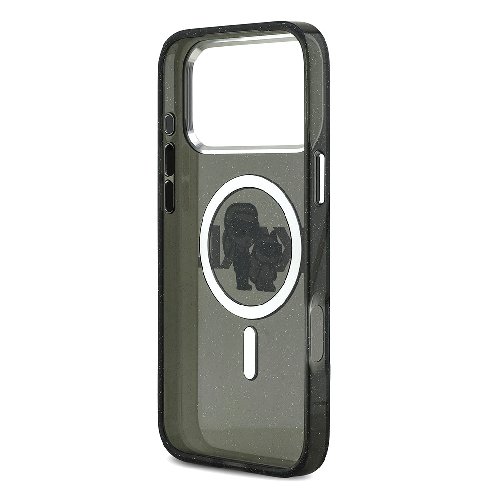 iPhone 17 Pro Max Kılıf Karl Lagerfeld Orjinal Lisanslı Parlayan Simli Karl & Choupette Sketch Logo Kılıf