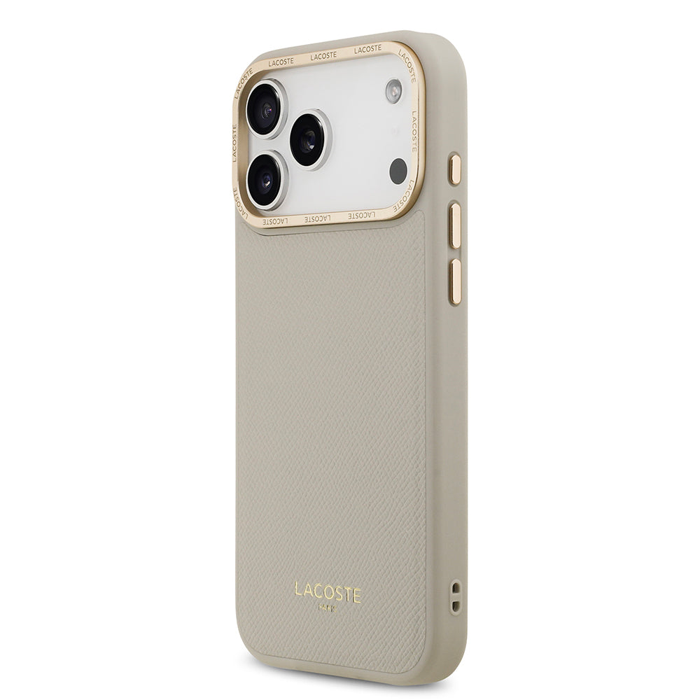 Apple iPhone 17 Pro Max Kılıf Lacoste Orjinal Lisanslı M-safe Şarj Özellikli Champs Elysees PU Deri Tasarımlı Kapak Pembe