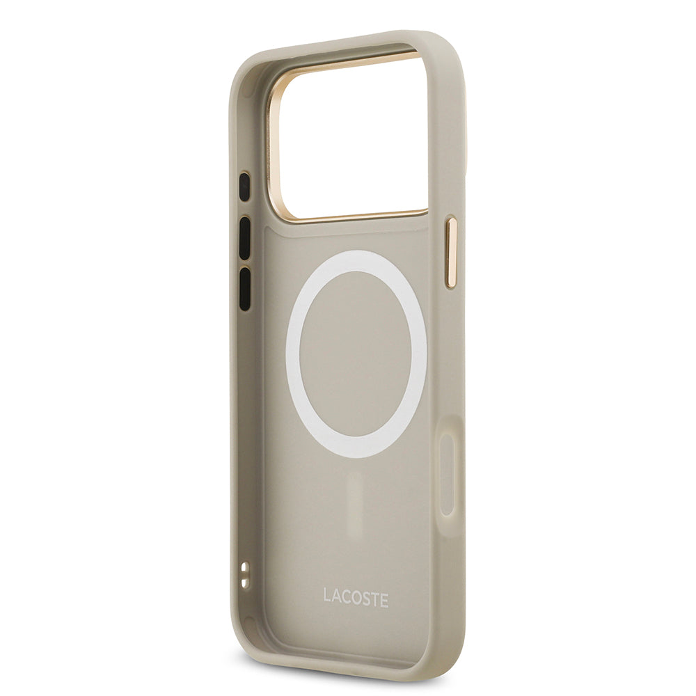 Apple iPhone 17 Pro Max Kılıf Lacoste Orjinal Lisanslı M-safe Şarj Özellikli Champs Elysees PU Deri Tasarımlı Kapak Gri