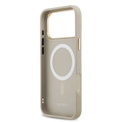 Apple iPhone 17 Pro Max Kılıf Lacoste Orjinal Lisanslı M-safe Şarj Özellikli Champs Elysees PU Deri Tasarımlı Kapak Gri