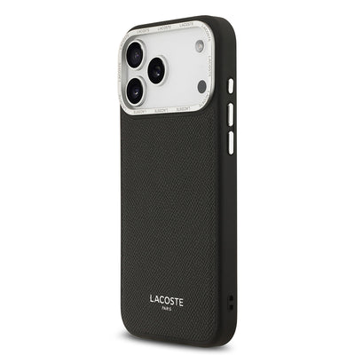 Apple iPhone 17 Pro Max Kılıf Lacoste Orjinal Lisanslı M-safe Şarj Özellikli Champs Elysees PU Deri Tasarımlı Kapak Siyah