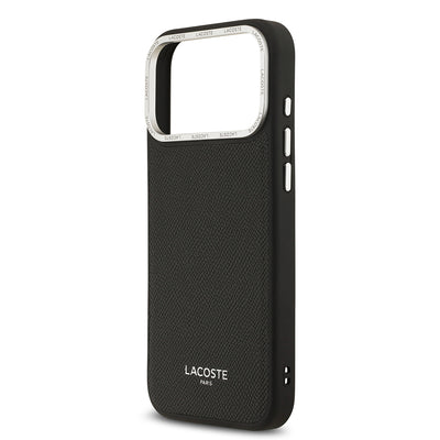 Apple iPhone 17 Pro Max Kılıf Lacoste Orjinal Lisanslı M-safe Şarj Özellikli Champs Elysees PU Deri Tasarımlı Kapak Siyah