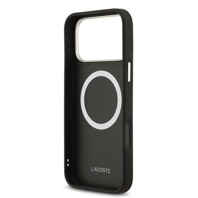 Apple iPhone 17 Pro Max Kılıf Lacoste Orjinal Lisanslı M-safe Şarj Özellikli Champs Elysees PU Deri Tasarımlı Kapak Siyah