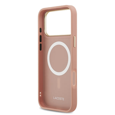 Apple iPhone 17 Pro Max Kılıf Lacoste Orjinal Lisanslı M-safe Şarj Özellikli Champs Elysees PU Deri Tasarımlı Kapak Gri