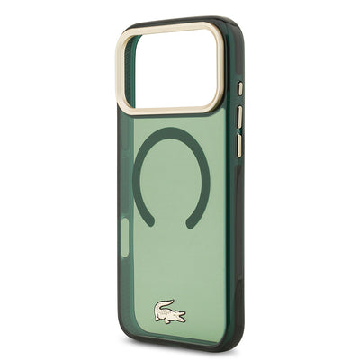 Apple iPhone 17 Pro Max Kılıf Lacoste Orjinal Lisanslı M-safe Şarj Özellikli Gold Timsah Logolu Buzlu Kapak Beyaz