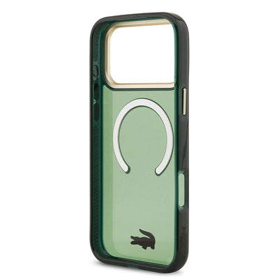 Apple iPhone 17 Pro Max Kılıf Lacoste Orjinal Lisanslı M-safe Şarj Özellikli Gold Timsah Logolu Buzlu Kapak Yeşil