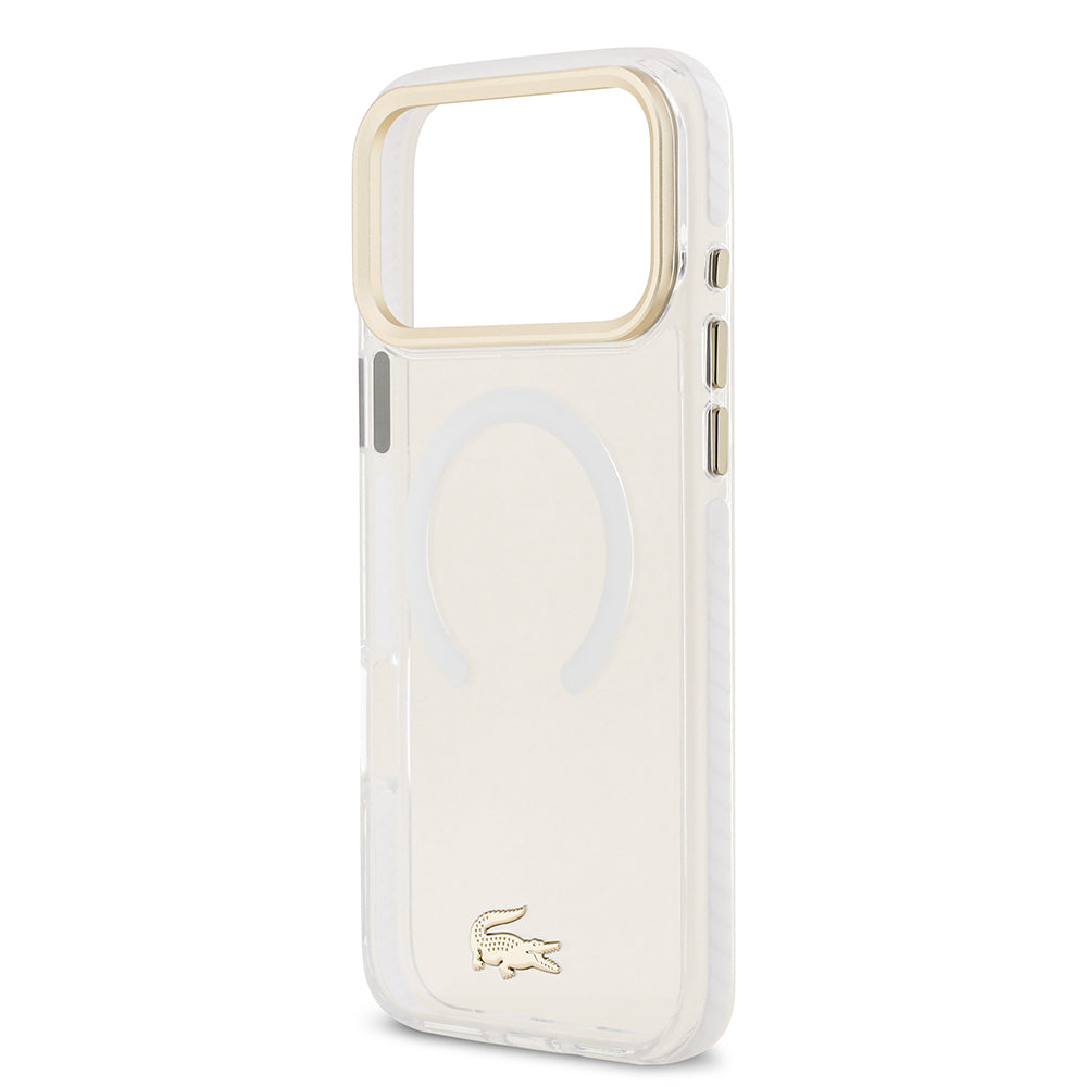iPhone 17 Pro Max Kılıf Lacoste Orjinal Lisanslı M-safe Şarj Özellikli Gold Timsah Logolu Buzlu Kılıf